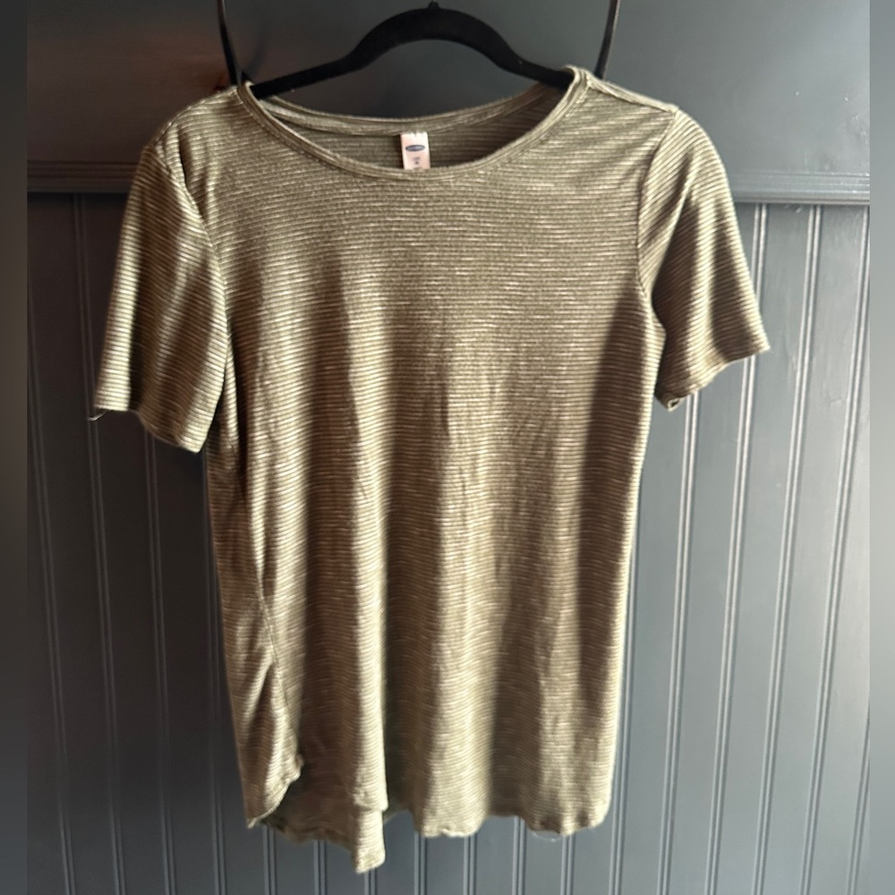 Old Navy Luxe Olive Striped Short Sleeve Tee